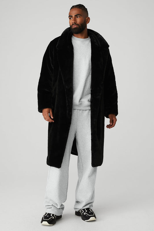 Oversized Faux Fur Trench - Black