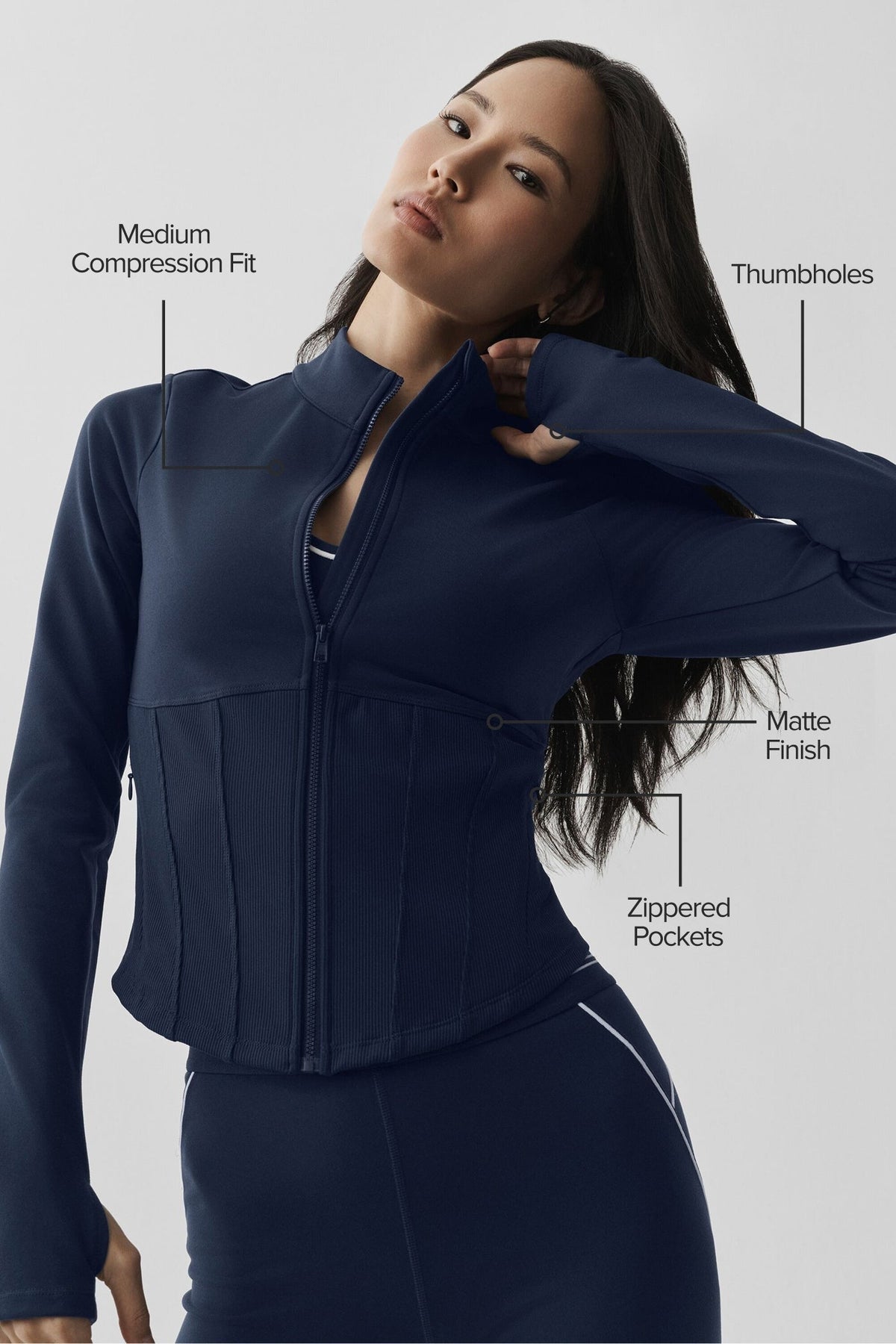 Airbrush Corset Full Zip Jacket - Navy