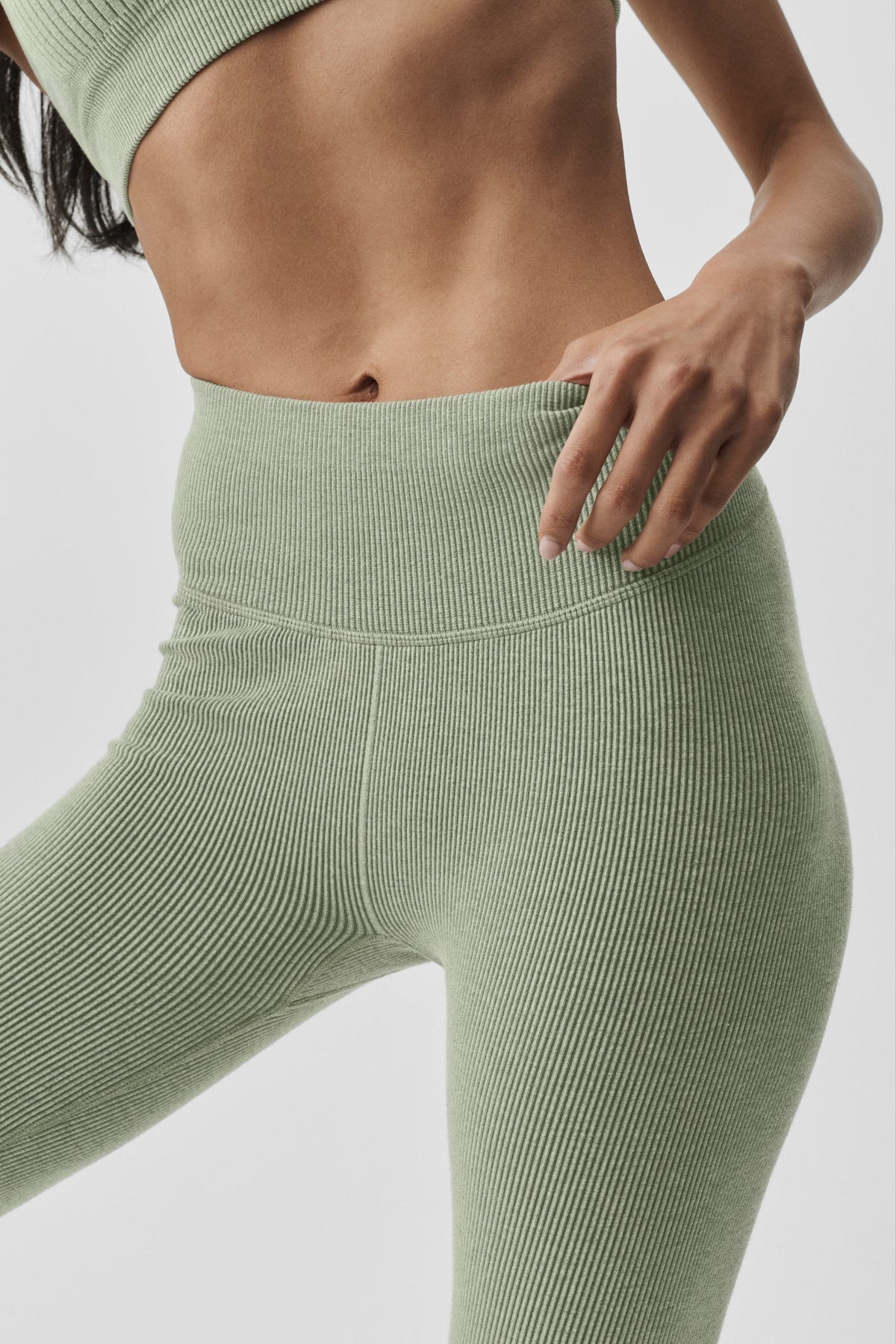 Seamless High-Waist Two Tone Rib Legging - Dune Grass Heather