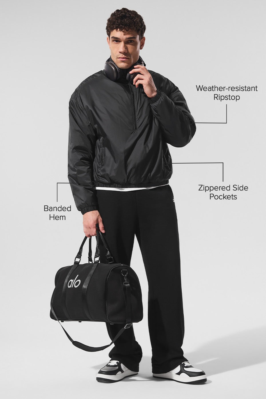Latitude Light Weight 1/2 Zip Pullover Jacket - Black