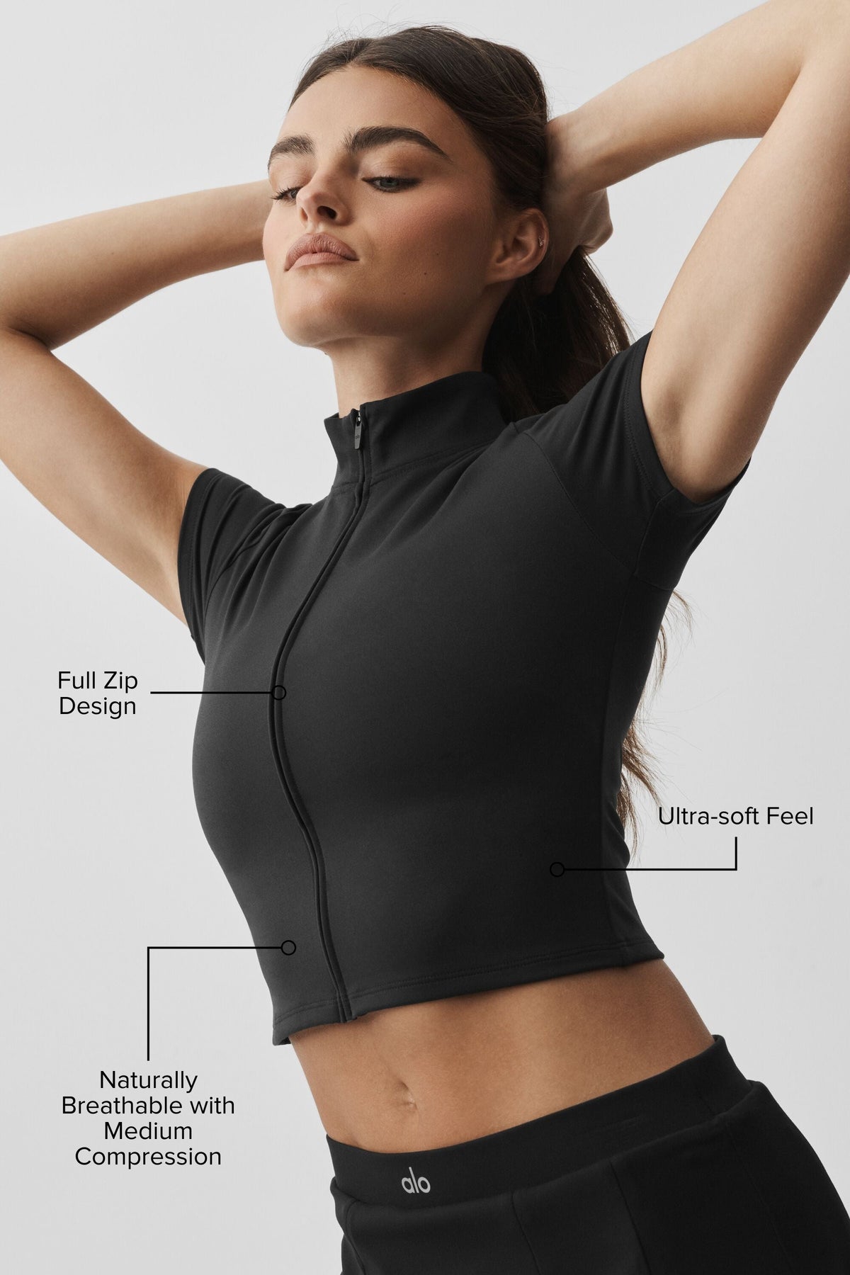 ALO Softsculpt Full Zip Short Sleeve - Black