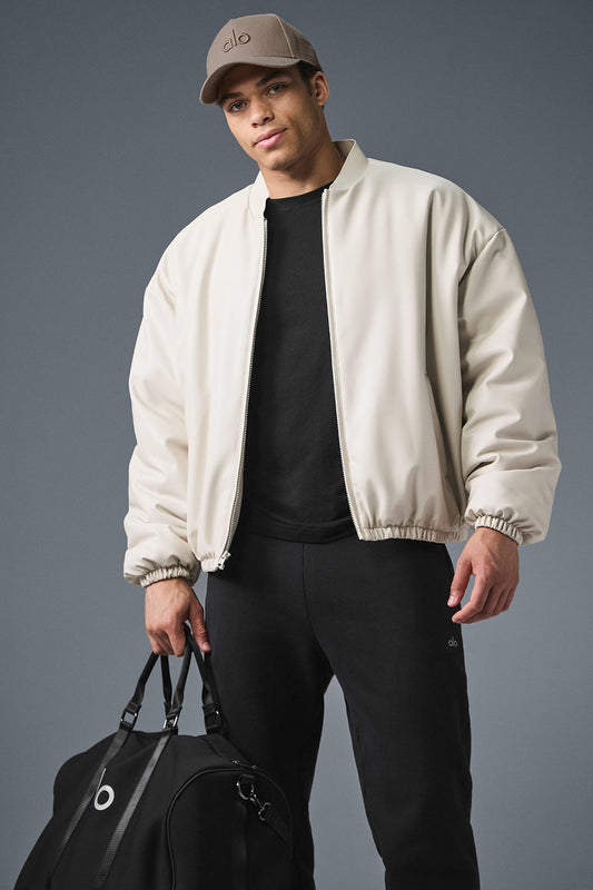 Faux Leather Premier Bomber - Bone