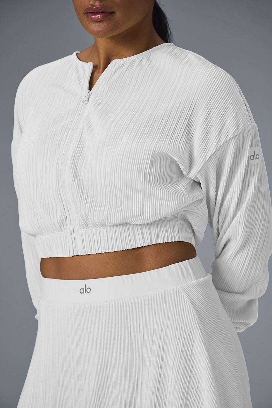 Cropped Micro Plisse Jacket - White