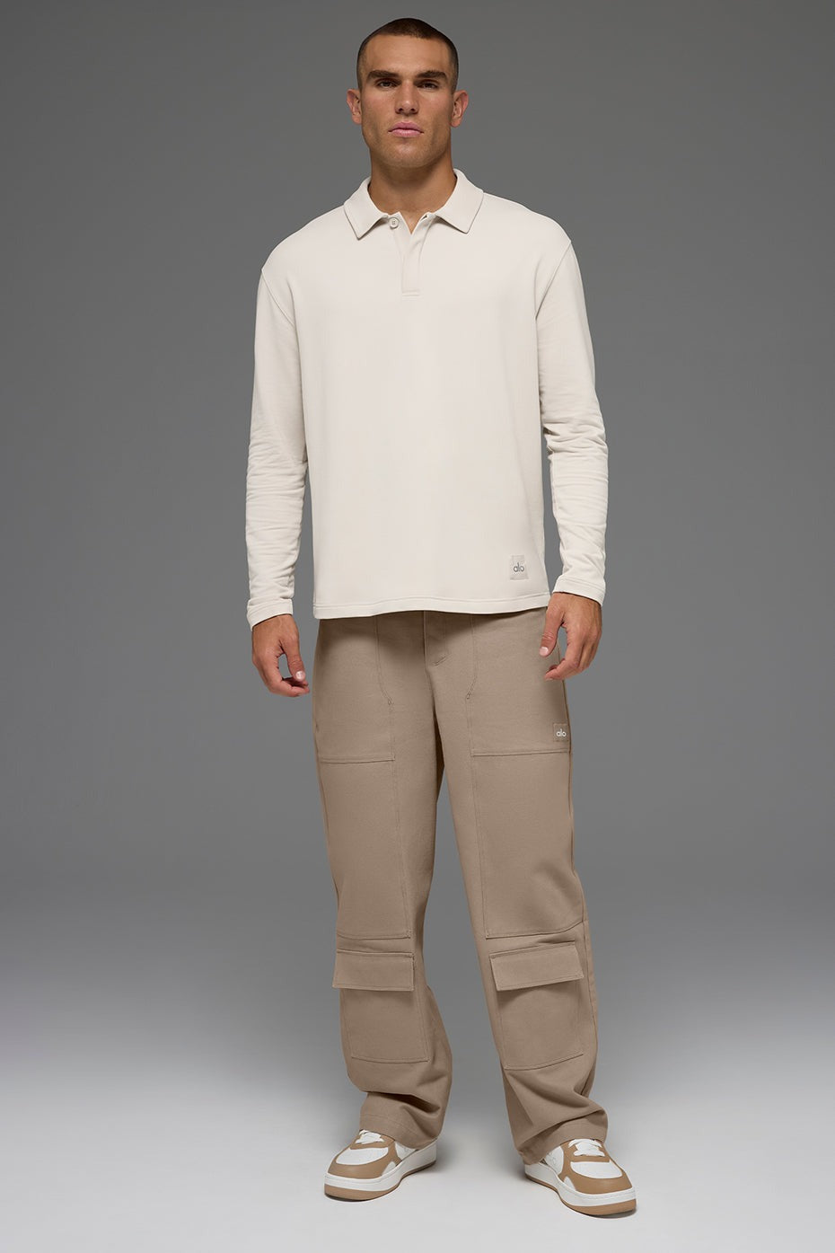 Double Take Long Sleeve Polo - Bone